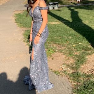 Charcoal Blue Sparkled Formal Dress